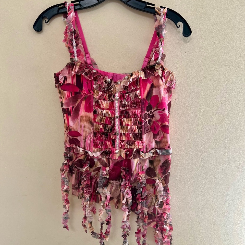 VINTAGE NWT Albert Makali  Floral Pink Ruffle Women's Corset Top Originally $265